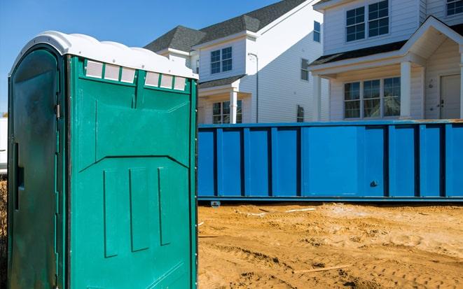 dumpster and portable toilet at a construction site project in Adelanto CA